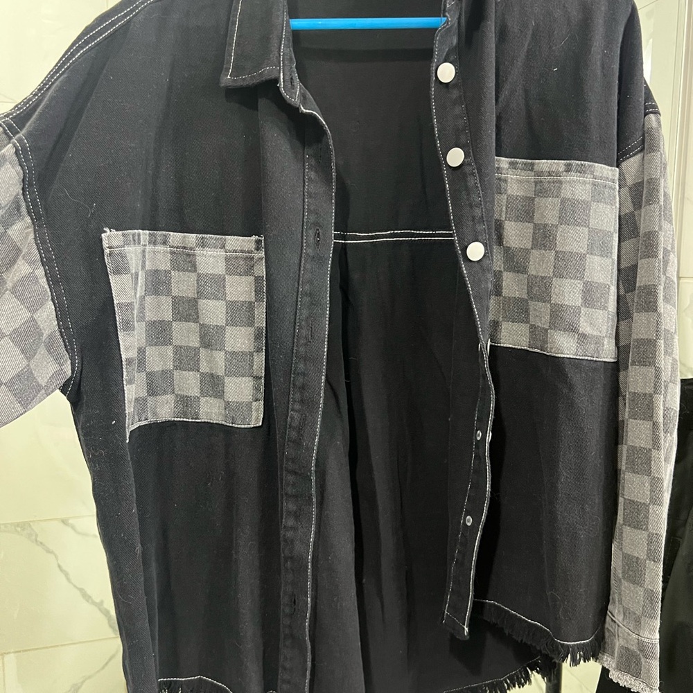 Checkered Black Denim Jacket